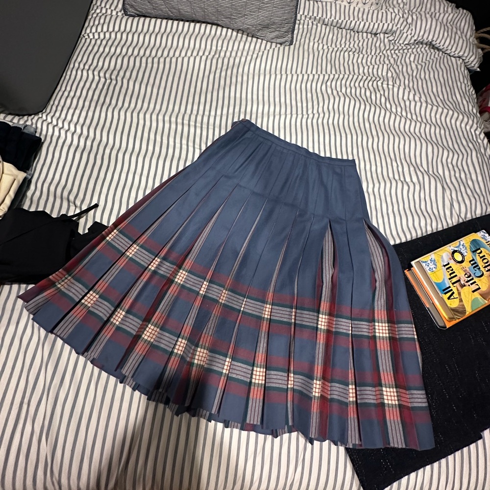 100% Wool Vintage Blue and Red Plaid Women's Skirt